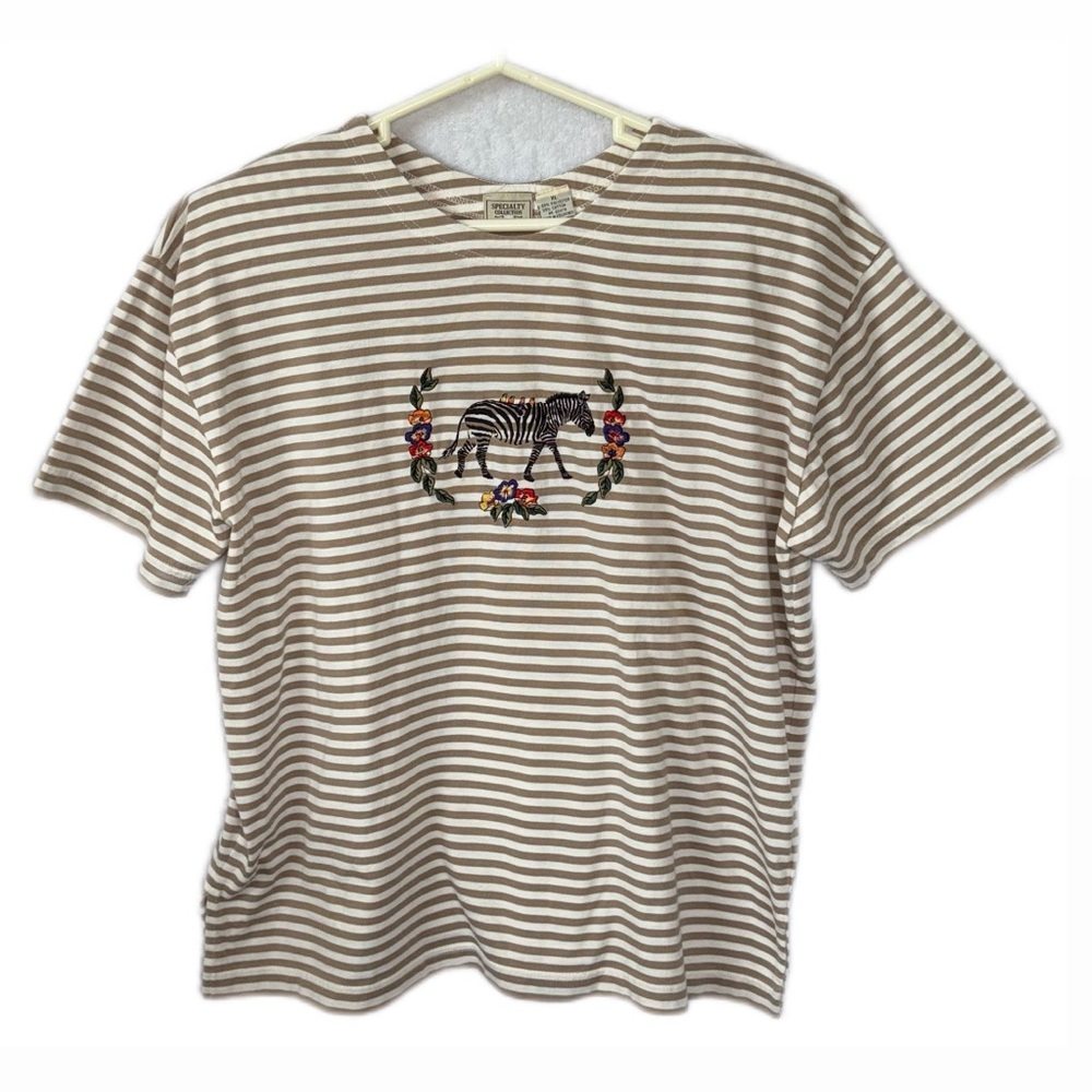 Vintage Y2K Specialty Collection size XL tan stripe floral zebra shirt